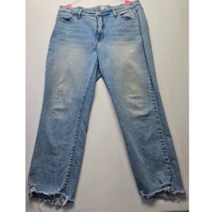 Time and Tru Womens Light Wash Straight Leg Raw Hem Denim Jeans Size 14 Regular